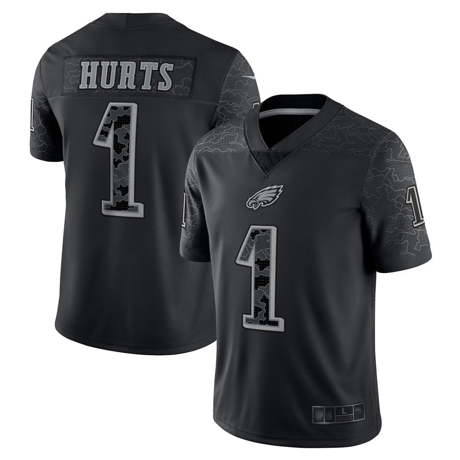 P.Eagles #1 Jalen Hurts Player Black REFLECTIVE Limited Football Jerseys football jersey product view 1