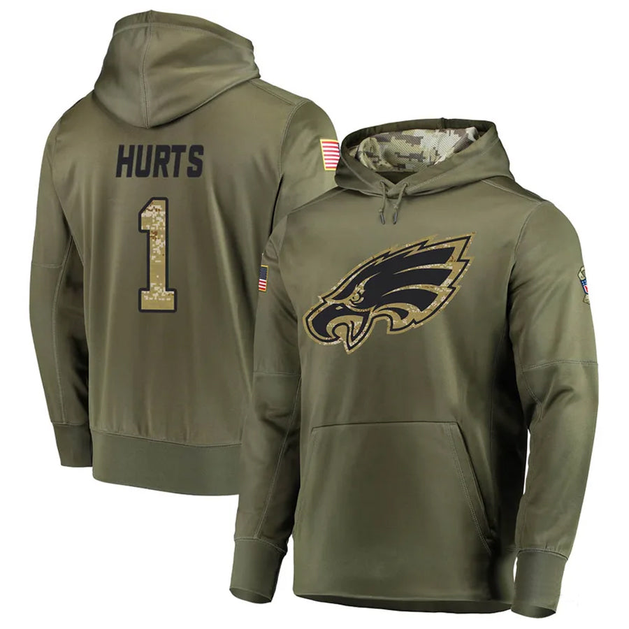 P.Eagles #1 Jalen Hurts Player Military Hoodie Salute To Service Olive Football Jerseys football jersey product view 1