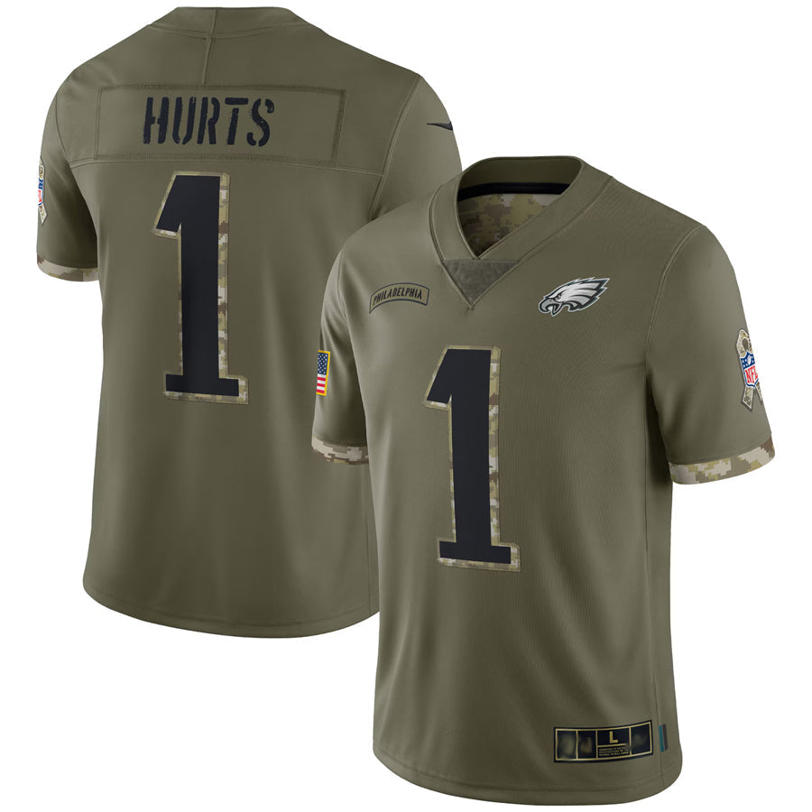 P.Eagles #1 Jalen Hurts Player Salute To Service Olive Football Jerseys football jersey product view 1