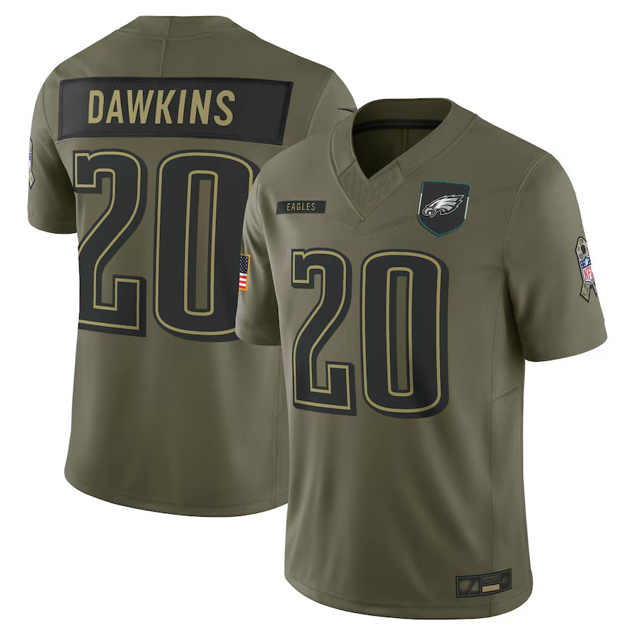 P.Eagles #20 Brian Dawkins Player Olive Salute to Service Retired Limited Football Jerseys football jersey product view 2