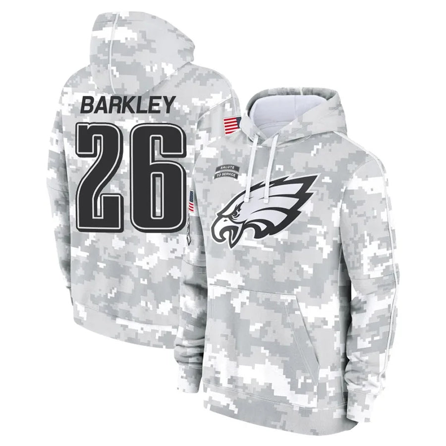 P.Eagles #26 Saquon Barkley Player Military Hoodie Arctic Camo Salute To Service Football Jerseys football jersey product view 1