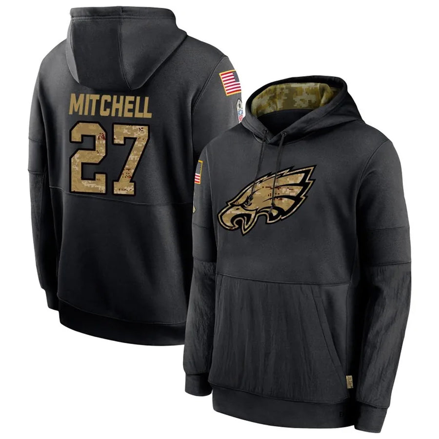 P.Eagles #27 Quinyon Mitchell Player Black Military Hoodie Game Football Jerseys football jersey product view 1
