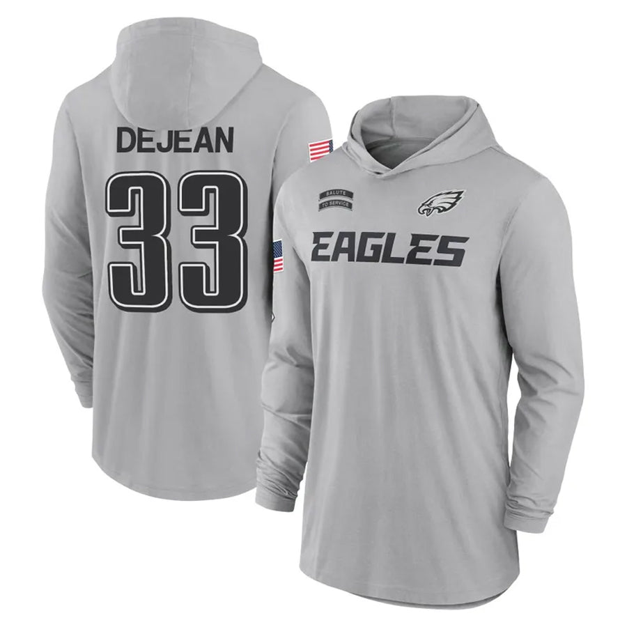 P.Eagles #33 Cooper DeJean Player Military Hoodie Gray Salute To Service Football Jerseys football jersey product view 1