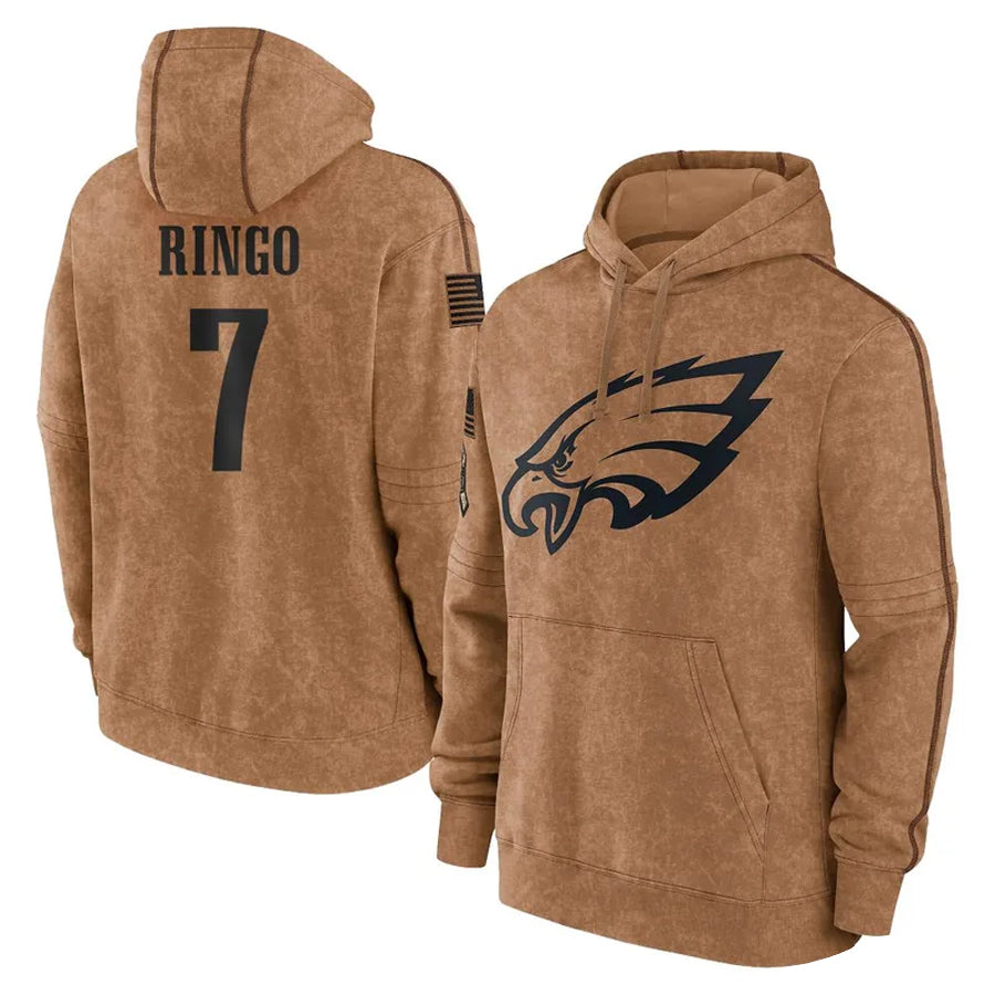 P.Eagles #7 Kelee Ringo Player Military Hoodie Brown Salute To Service Football Jerseys football jersey product view 1