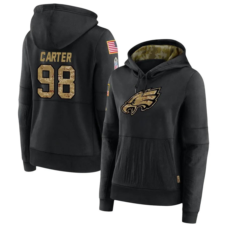 P.Eagles #98 Jalen Carter Player Black Military Hoodie Game Football Jerseys football jersey product view 1