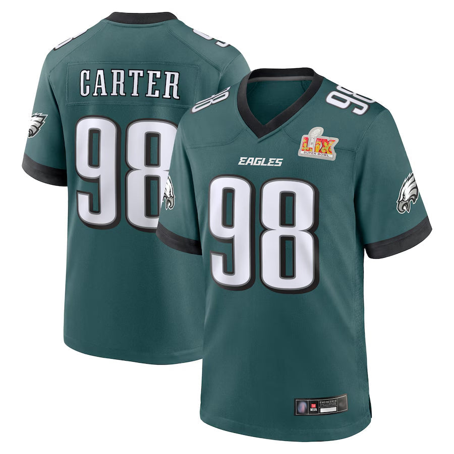 P.Eagles #98 Jalen Carter Player Midnight Green Super Bowl LIX Game Football Jerseys football jersey product view 1