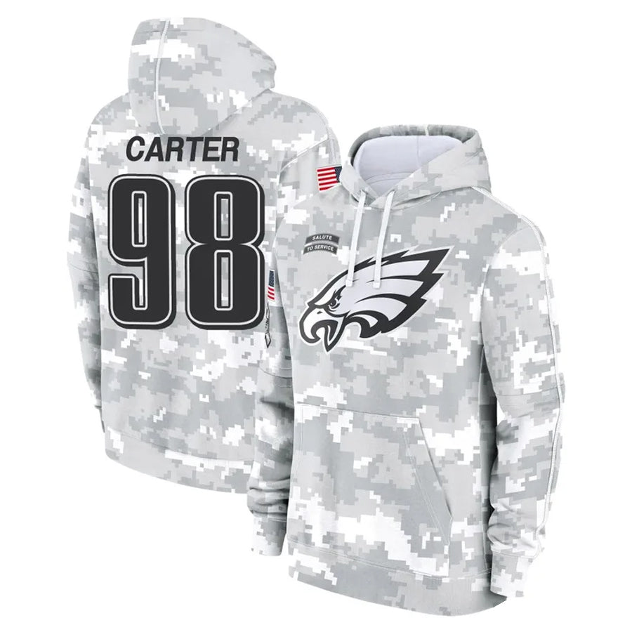 P.Eagles #98 Jalen Carter Player Military Hoodie Arctic Camo Salute To Service Football Jerseys football jersey product view 1