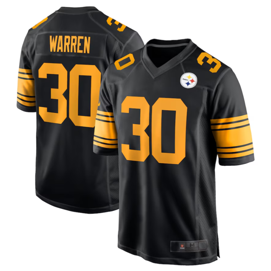 #30 Jaylen Warren Player P.Steelers Black Alternate Game Football Jerseys football jersey product view 2