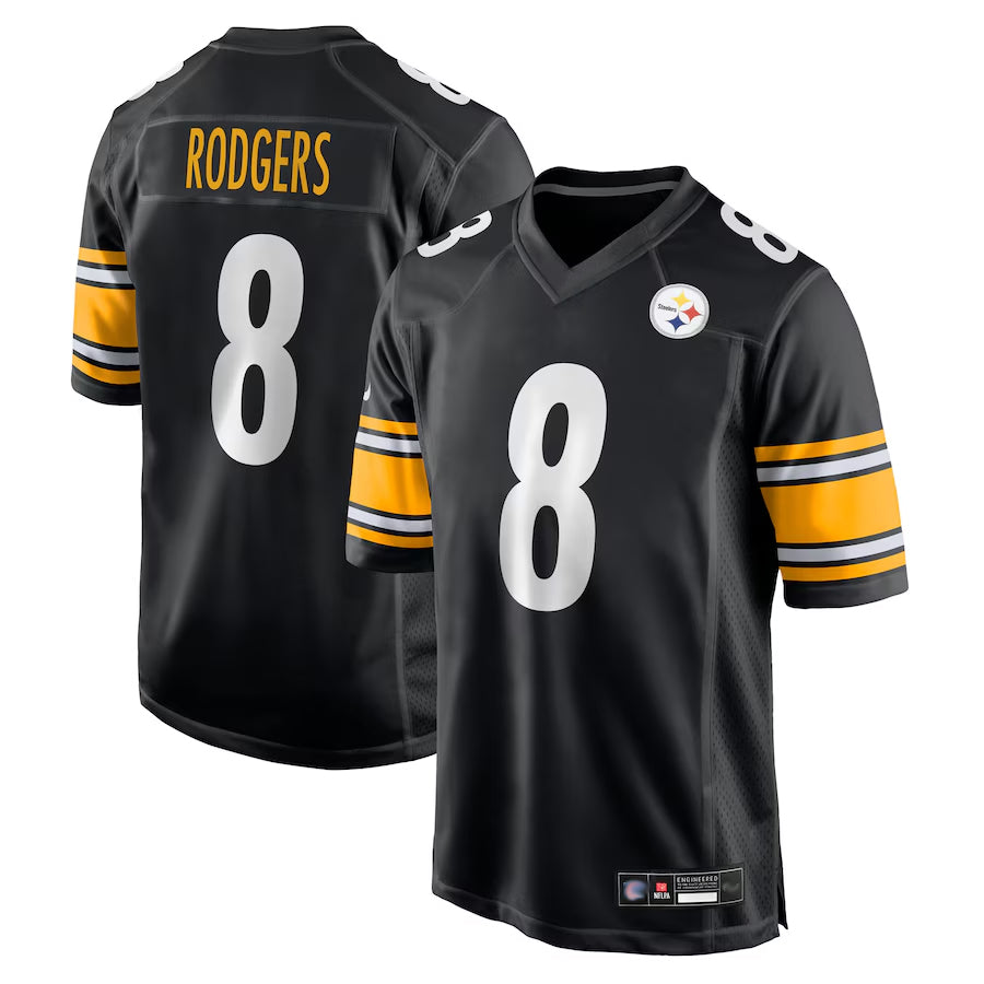 P.Steelers #8 Aaron Rodgers Player Black Replica Game Football Jerseys football jersey product view 1