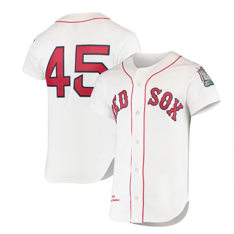 Boston Red Sox #45 Pedro Martinez 1999 Cooperstown Collection Home Authentic Jersey - White Baseball Jerseys baseball jersey product view 1