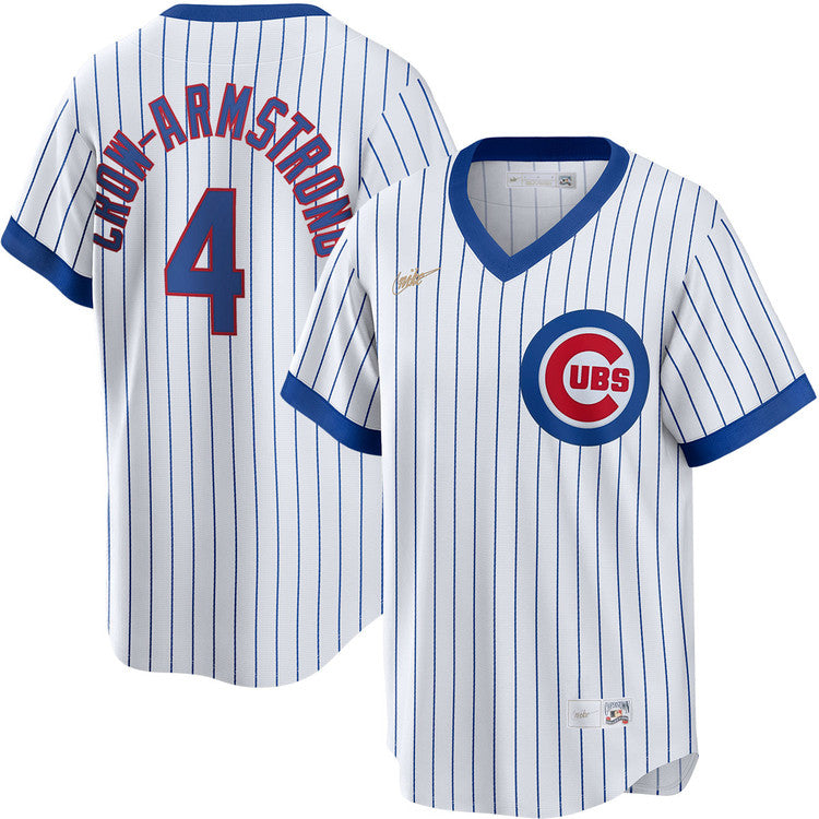 Pete Crow-Armstrong Chicago Cubs 1968 Cooperstown Jersey - White baseball jersey product view 1