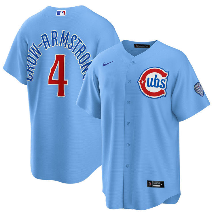 Pete Crow-Armstrong Chicago Cubs Blues Alternate Jersey - Light Blue baseball jersey product view 1