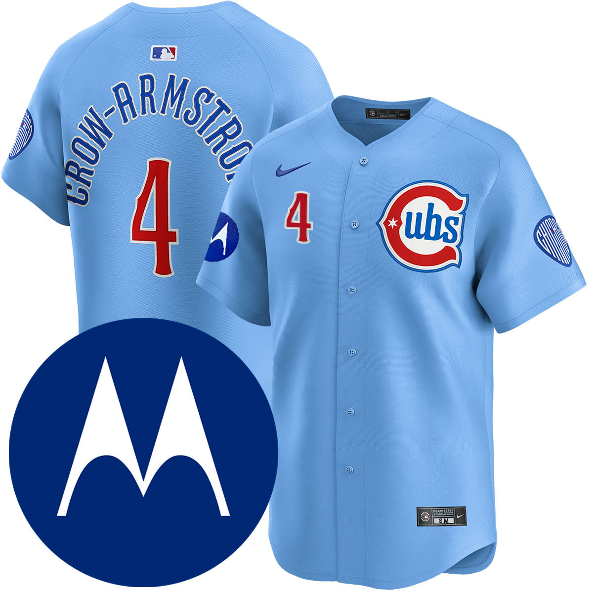 Pete Crow-Armstrong Chicago Cubs Blues Alternate Limited Motorola Patch - Light Blue baseball jersey product view 1