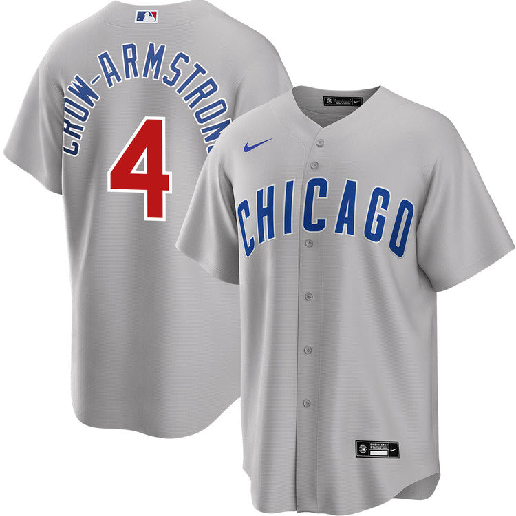 Pete Crow-Armstrong Chicago Cubs Road Jersey - Gray baseball jersey product view 1