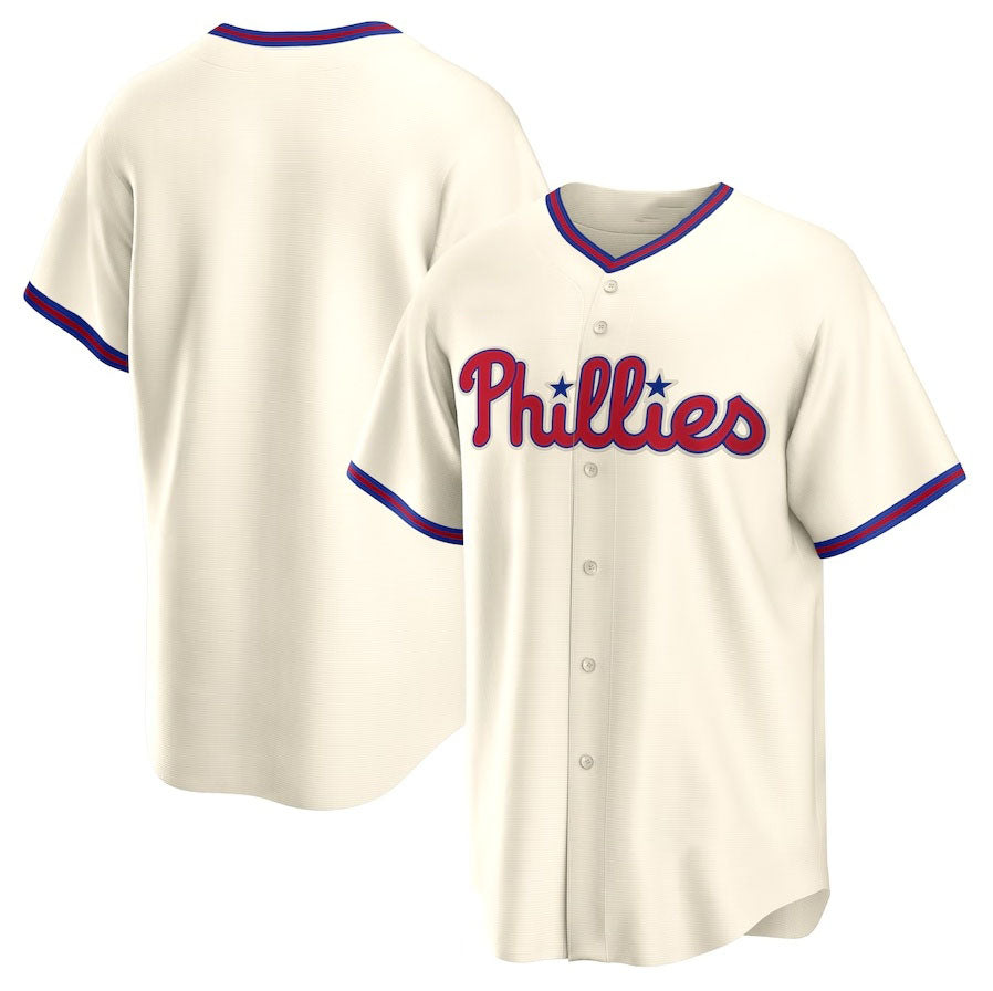 Philadelphia Phillies Alternate Replica Team Jersey - Cream Stitched Baseball Jersey baseball jersey product view 1