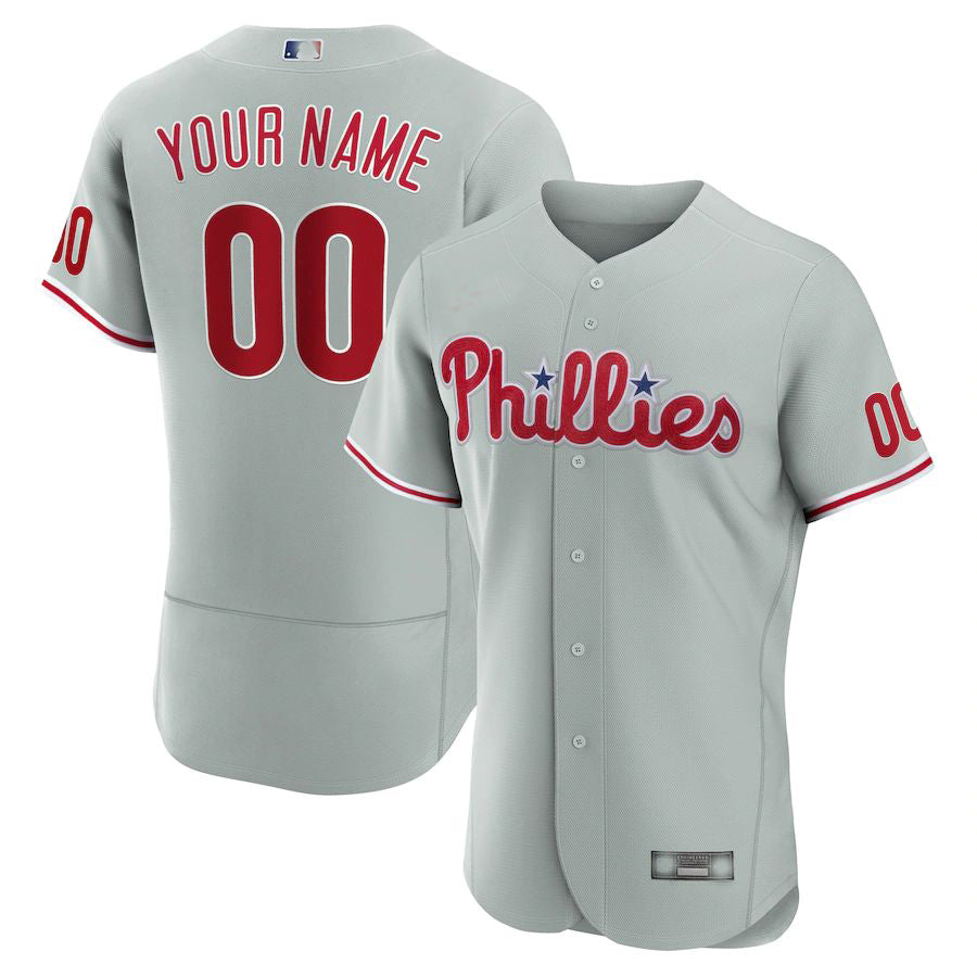 Custom Philadelphia Phillies Gray Road Authentic Custom Jersey Baseball Jerseys baseball jersey product view 1