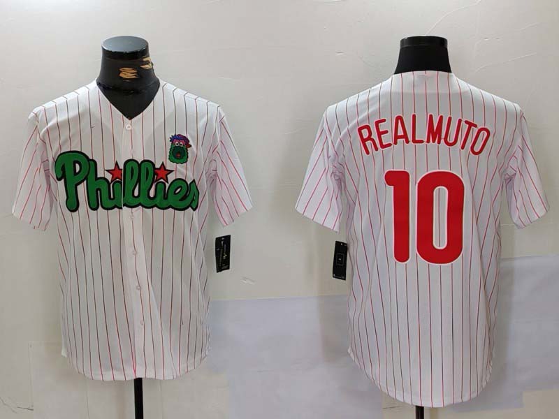Philadelphia Phillies #10 J.T. Realmuto White Green Cool Base Stitched Baseball Jersey baseball jersey product view 1