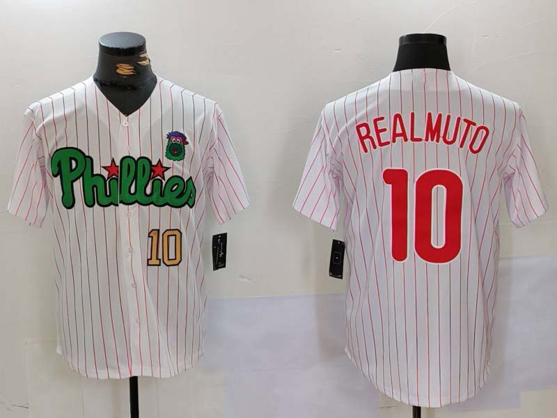 Philadelphia Phillies #10 J.T. Realmuto White Green Cool Base Stitched Baseball Jersey baseball jersey product view 1