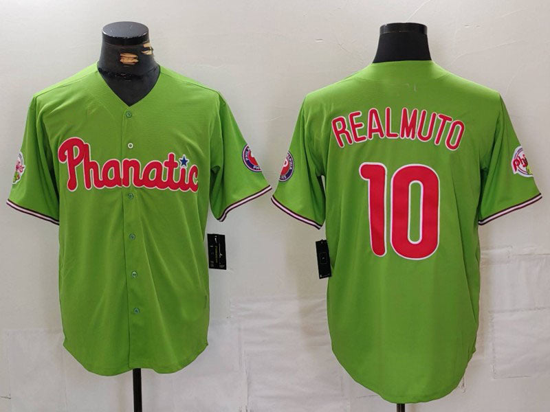 Philadelphia Phillies #10 JT Realmuto Green With Patch Stitched Cool Base Baseball Jersey baseball jersey product view 1