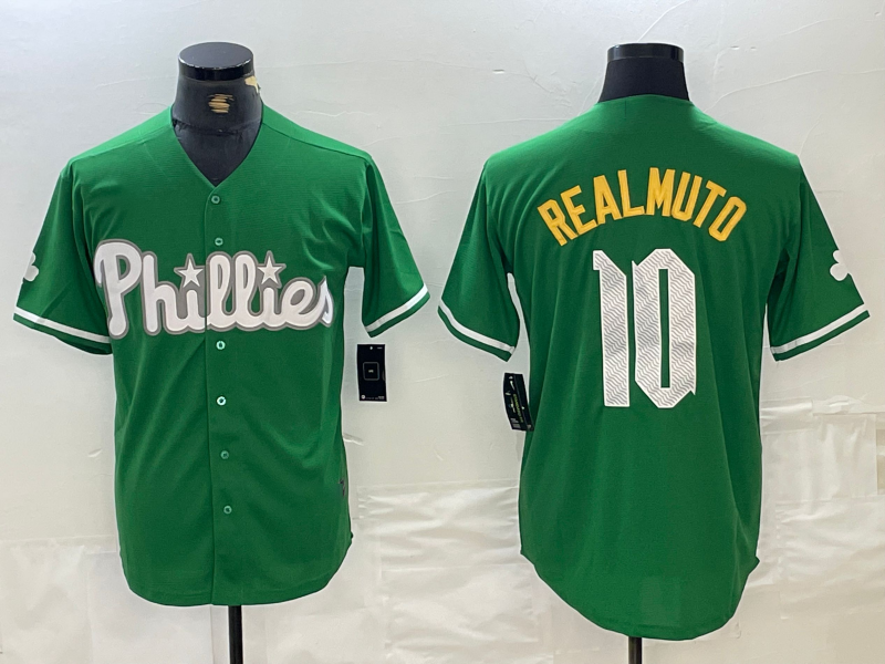 Philadelphia Phillies #10 JT Realmuto Kelly Green Cool Base Jersey Baseball Jerseys baseball jersey product view 1