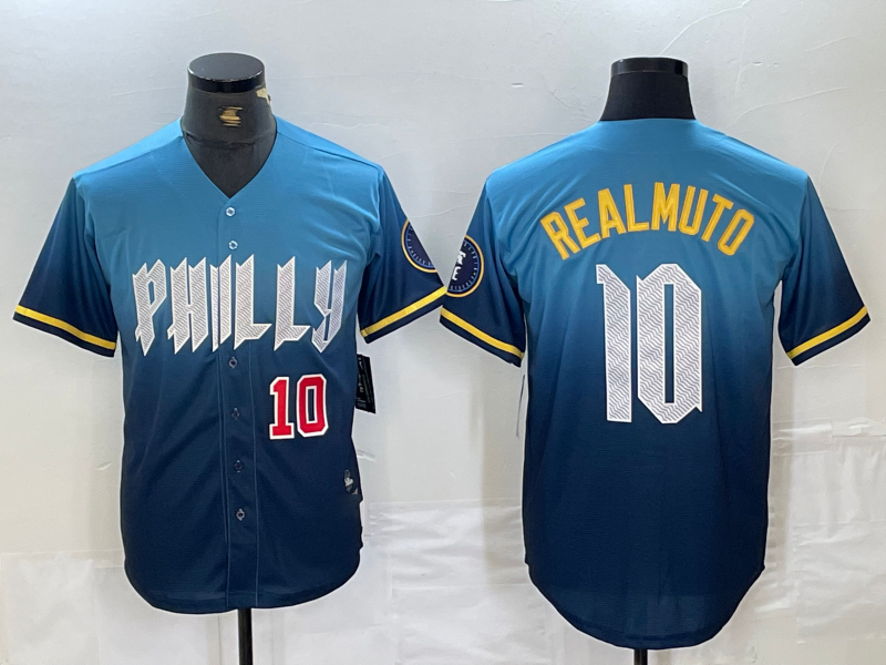 Philadelphia Phillies #10 JT Realmuto Number Blue 2024 City Connect Limited Stitched Baseball Jerseys baseball jersey product view 1