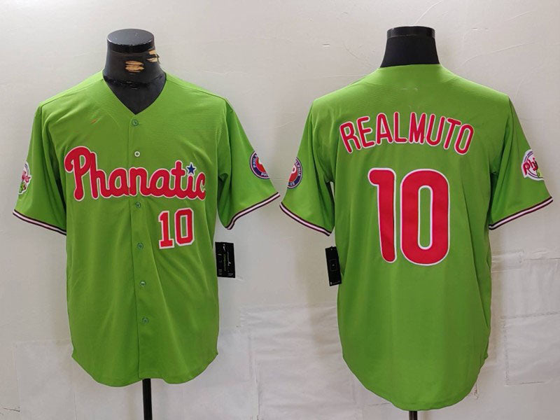 Philadelphia Phillies #10 JT Realmuto Number Green With Patch Stitched Cool Base Baseball Jersey baseball jersey product view 1