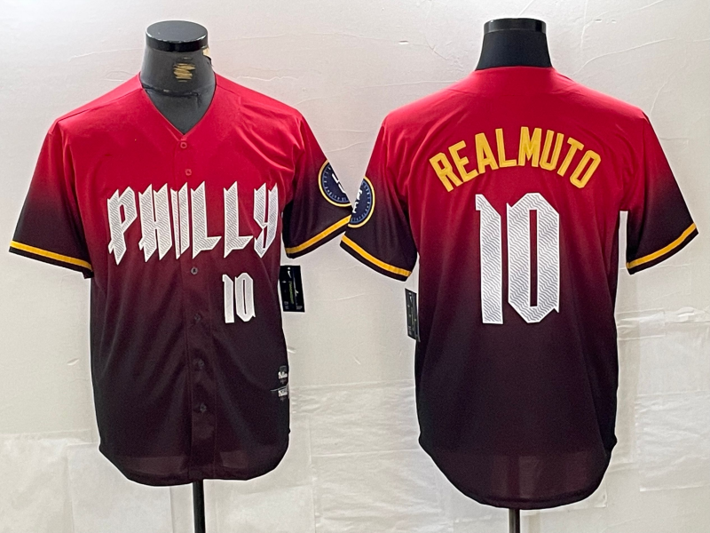 Philadelphia Phillies #10 JT Realmuto Red 2024 City Player Number Cool Base Baseball Jersey baseball jersey product view 1