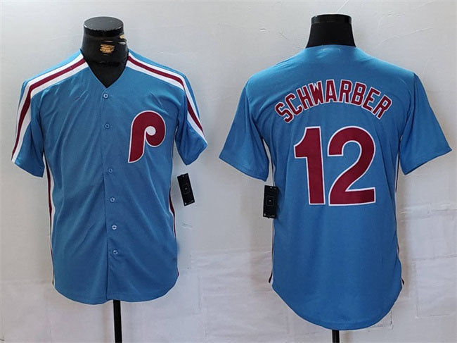 Philadelphia Phillies #12 Kyle Schwarber Blue Cool Base Stitched Baseball Jersey baseball jersey product view 1