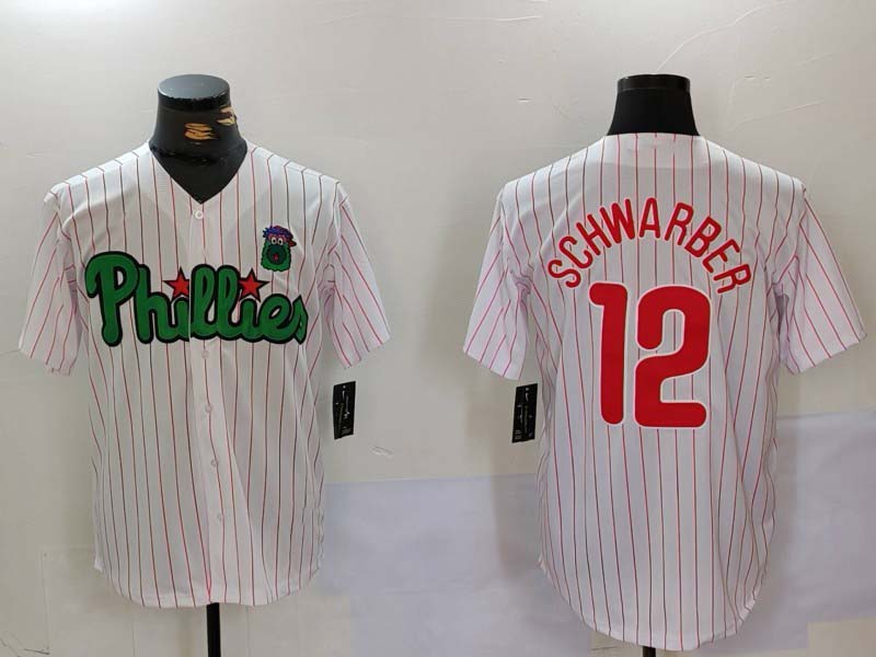 Philadelphia Phillies #12 Kyle Schwarber White Green Cool Base Stitched Baseball Jersey baseball jersey product view 1