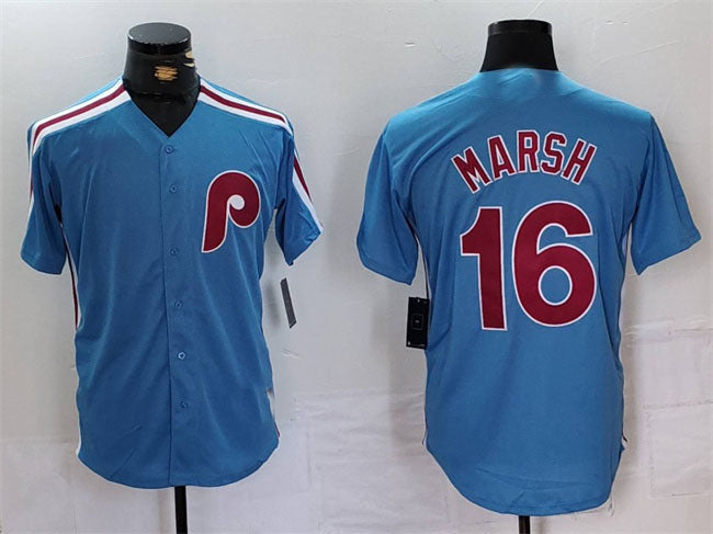 Philadelphia Phillies #16 Brandon Marsh Blue Cool Base Stitched Baseball Jersey baseball jersey product view 1