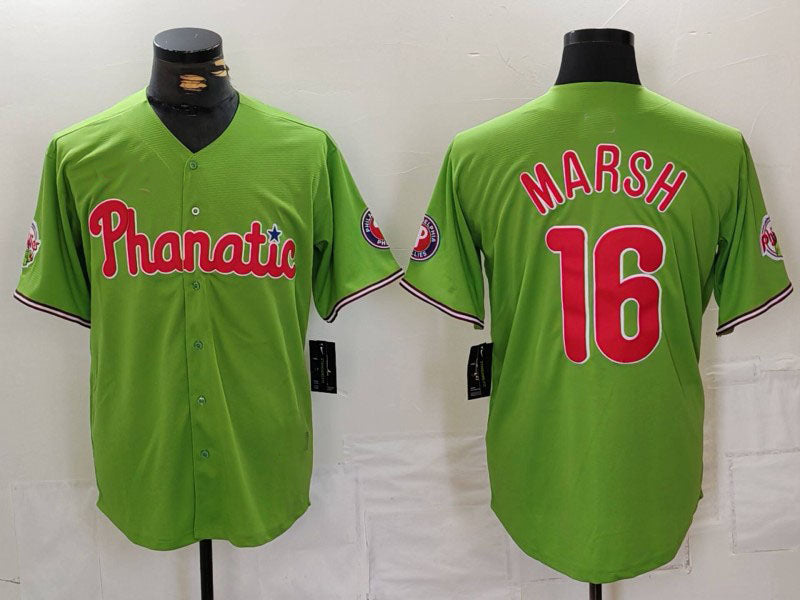 Philadelphia Phillies #16 Brandon Marsh Green With Patch Stitched Cool Base Baseball Jersey baseball jersey product view 1