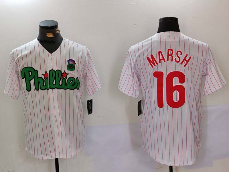 Philadelphia Phillies #16 Brandon Marsh White Green Cool Base Stitched Baseball Jersey baseball jersey product view 1
