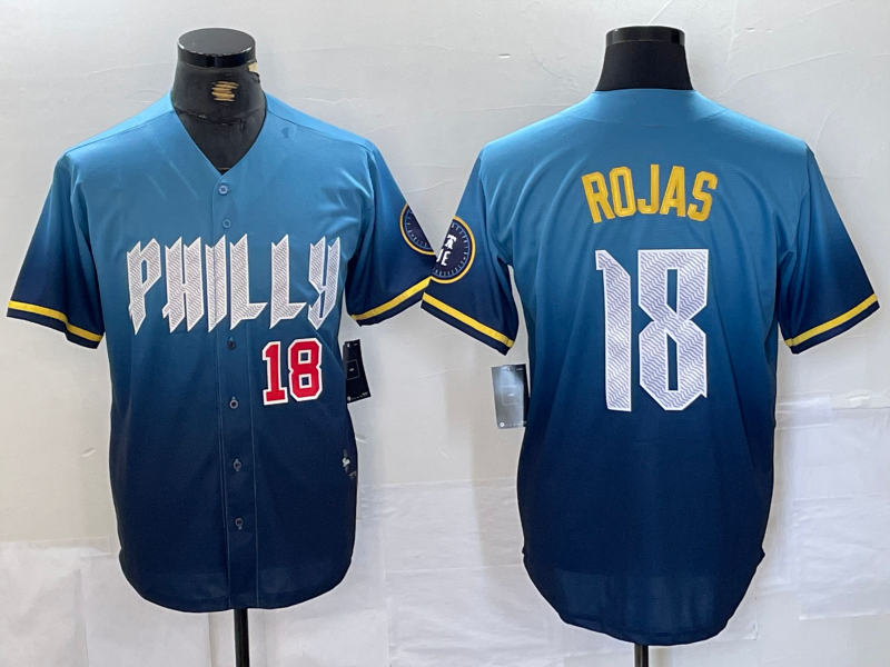 Philadelphia Phillies #18 Johan Rojas Number Blue 2024 City Connect Limited Stitched Baseball Jerseys baseball jersey product view 1