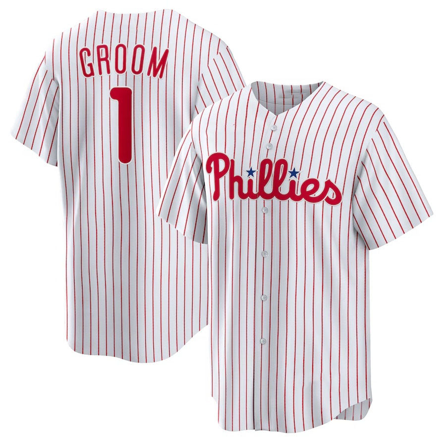 Philadelphia Phillies #1 Groom Home Replica Jersey - White Stitched Baseball Jersey baseball jersey product view 1