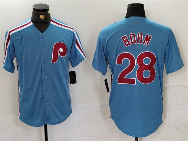Philadelphia Phillies #28 Alec Bohm Blue Cool Base Stitched Baseball Jersey baseball jersey product view 1