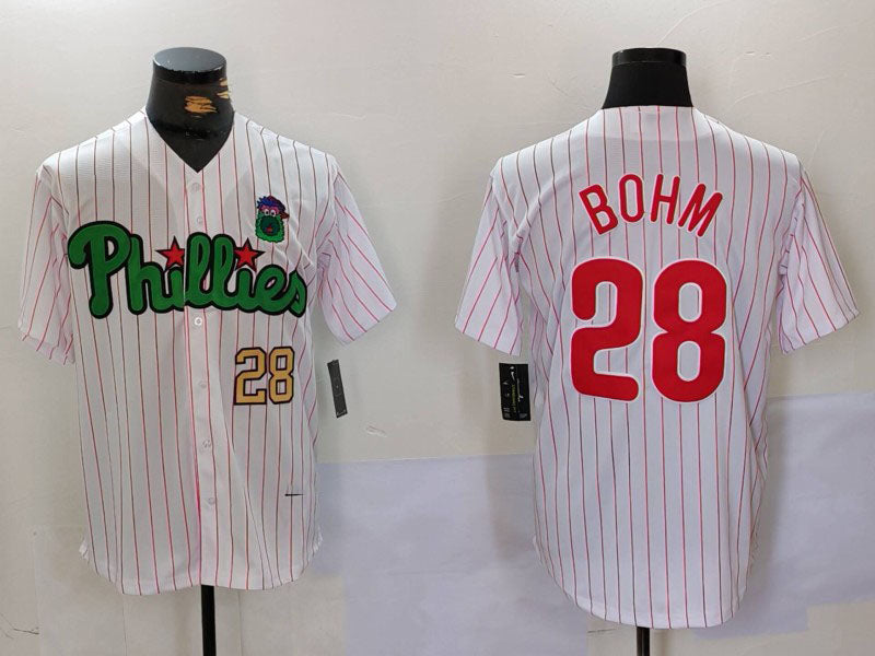 Philadelphia Phillies #28 Alec Bohm White Green Cool Base Stitched Baseball Jerseys baseball jersey product view 1