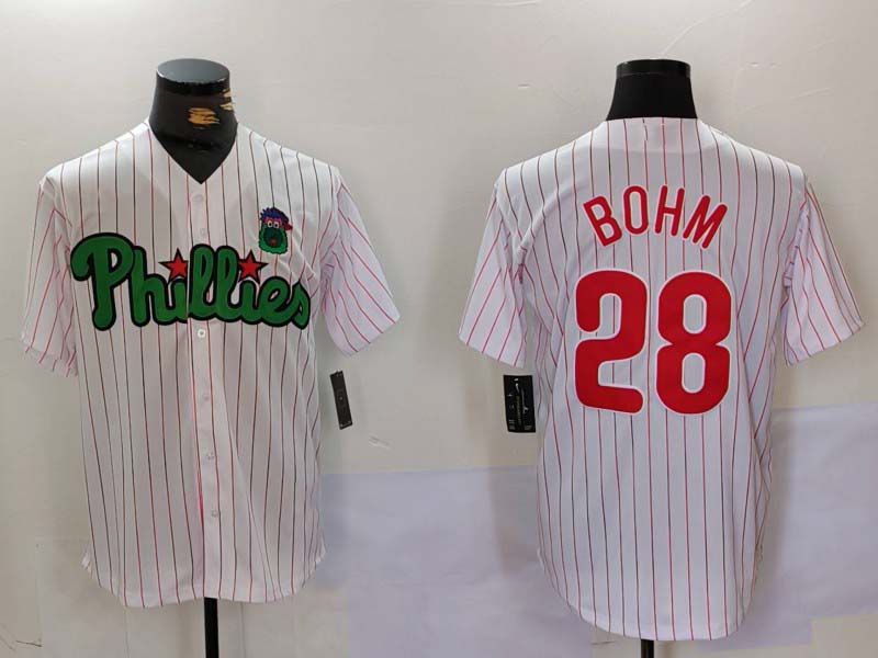 Philadelphia Phillies #28 Alec Bohm White Green Cool Base Stitched Baseball Jersey baseball jersey product view 1