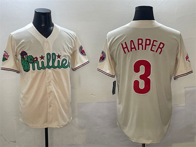 Philadelphia Phillies #3 Bryce Harper Cream Phanatic Limited Stitched Baseball Jersey baseball jersey product view 1