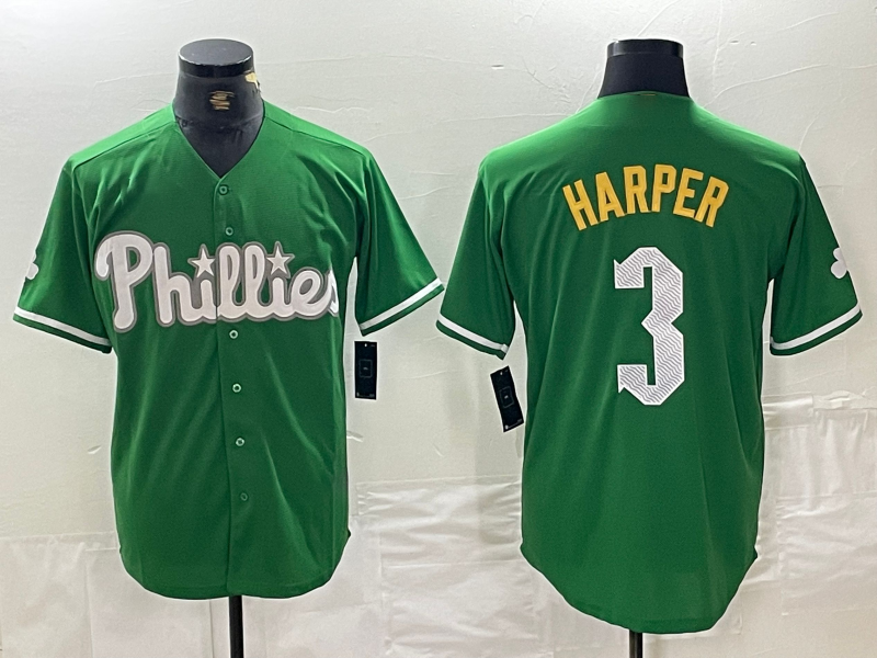 Philadelphia Phillies #3 Bryce Harper Green 2024 City Connect Stitched Baseball Jersey baseball jersey product view 1