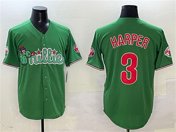 Philadelphia Phillies #3 Bryce Harper Green Phanatic Limited Stitched Baseball Jersey baseball jersey product view 1
