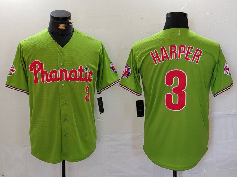 Philadelphia Phillies #3 Bryce Harper Green Stitched Cool Base Baseball Jersey baseball jersey product view 1
