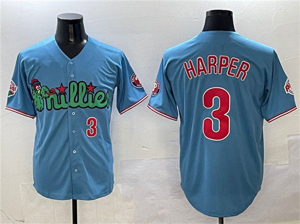 Philadelphia Phillies #3 Bryce Harper Light Blue Phanatic Limited Stitched Baseball Jersey baseball jersey product view 1