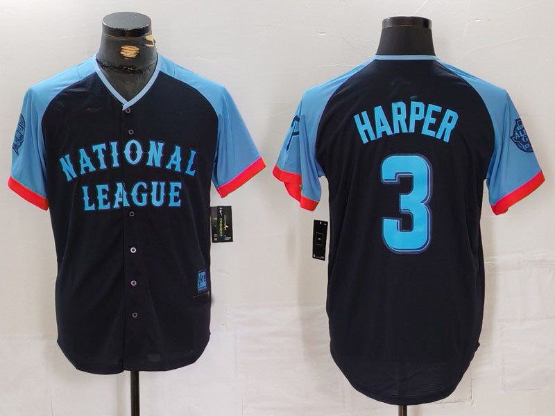 Philadelphia Phillies #3 Bryce Harper Navy 2024 All Star Limited Stitched Baseball Jersey baseball jersey product view 1