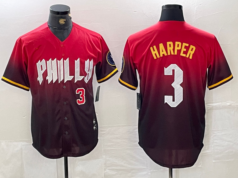 Philadelphia Phillies #3 Bryce Harper Red 2024 City Player Number Cool Base Baseball Jersey baseball jersey product view 1