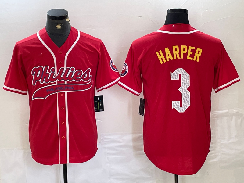 Philadelphia Phillies #3 Bryce Harper Red Cool Base Stitched Baseball Jersey baseball jersey product view 1