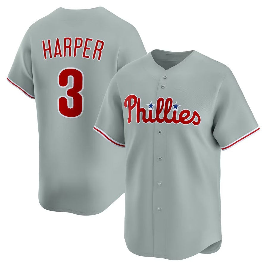Philadelphia Phillies #3 Bryce Harper Road Limited Player Jersey - Gray Stitched Baseball Jersey baseball jersey product view 1
