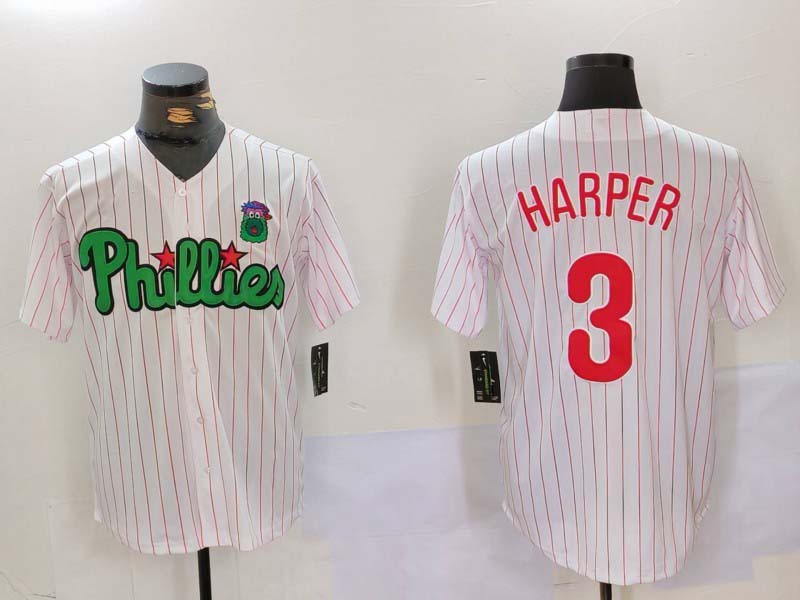 Philadelphia Phillies #3 Bryce Harper White Green Cool Base Stitched Baseball Jersey baseball jersey product view 1