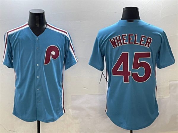 Philadelphia Phillies #45 Zack Wheeler Blue Cool Base Stitched Baseball Jerseys baseball jersey product view 1