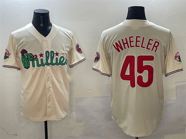 Philadelphia Phillies #45 Zack Wheeler Cream Phanatic Limited Stitched Baseball Jersey baseball jersey product view 1