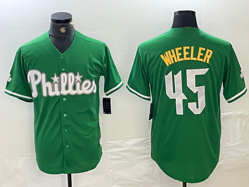 Philadelphia Phillies #45 Zack Wheeler Kelly Green Cool Base Jersey Baseball Jerseys baseball jersey product view 1